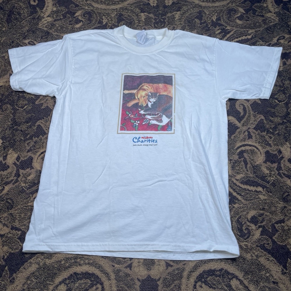 Vtg Petsmart Just a Buck Change Their Luck y2k White t-shirt Mens Size Large